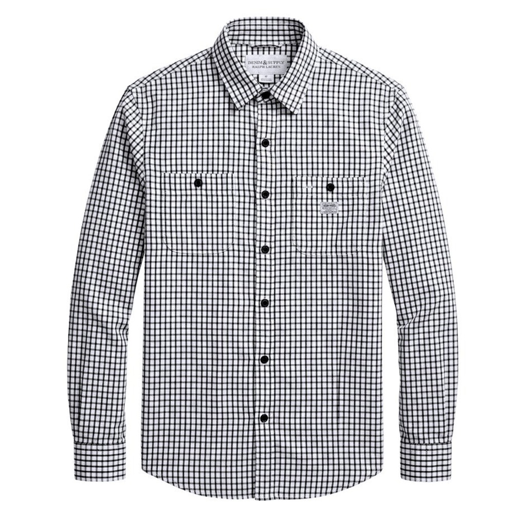 Denim & Supply Ralph Lauren Mens Medium Blue White Check Button Down Shirt - CJ